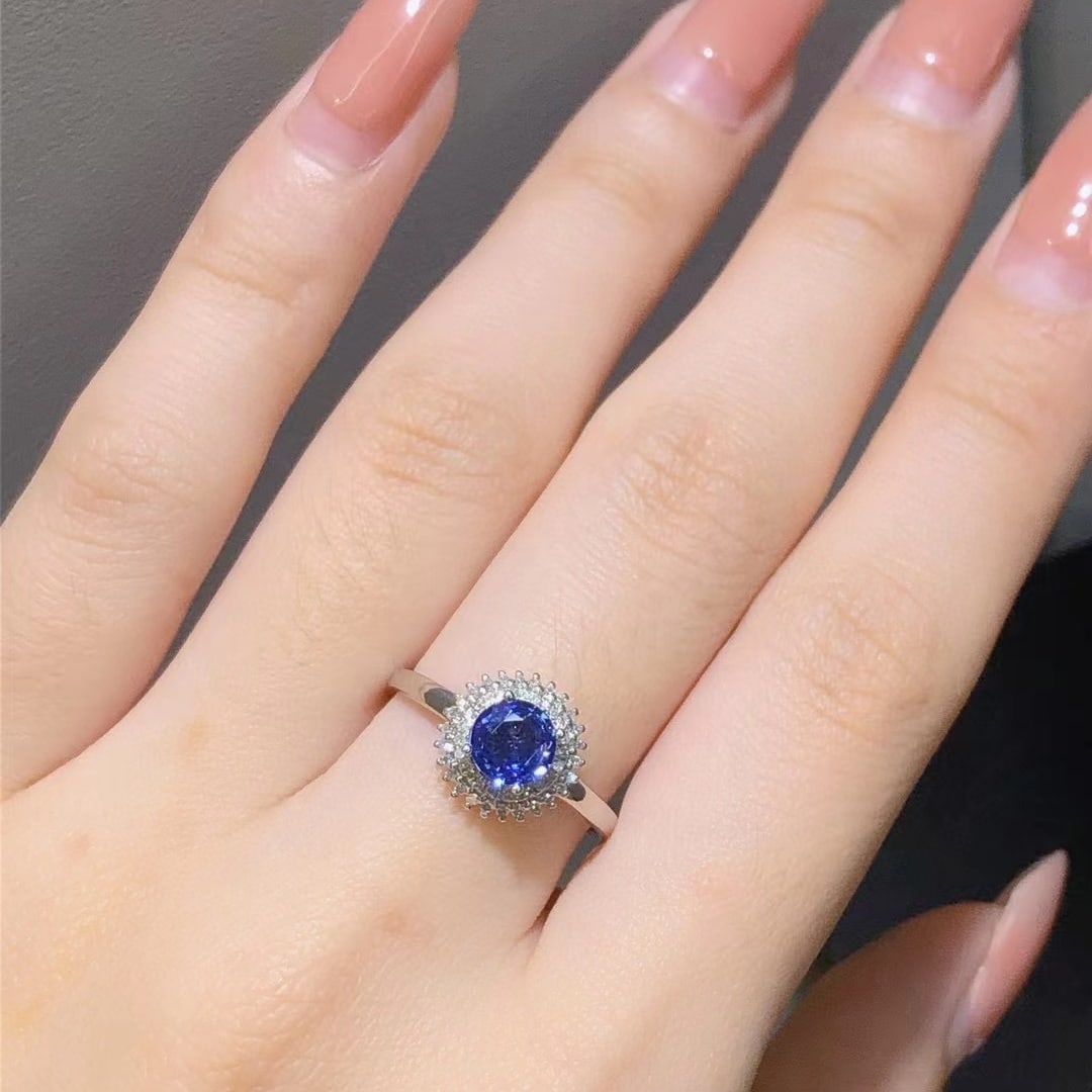 14k Gold 1.10 Ct Natural Sapphire & Diamond Ring - 6