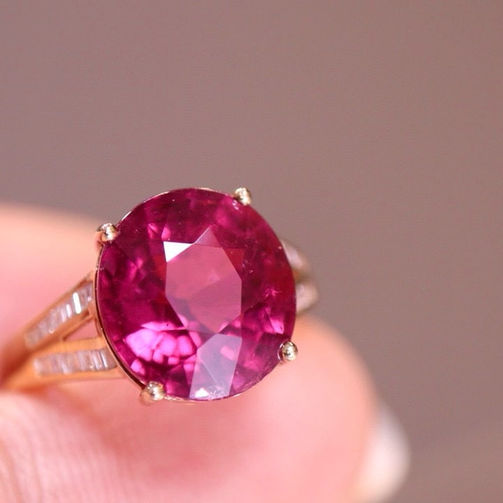 14k Gold 5.82 Ct Natural Tourmaline & Diamond Ring - 2