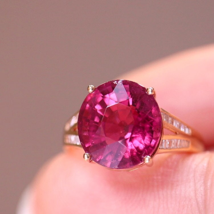 14k Gold 5.82 Ct Natural Tourmaline & Diamond Ring - 3