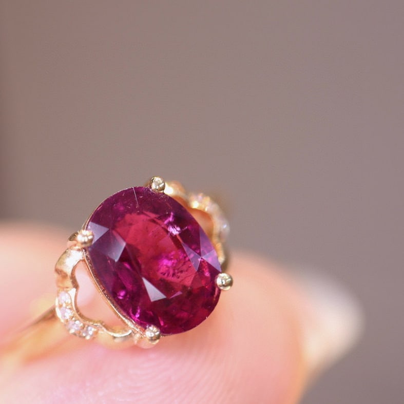 14k Gold 2.28 Ct Natural Tourmaline & Diamond Ring - 2