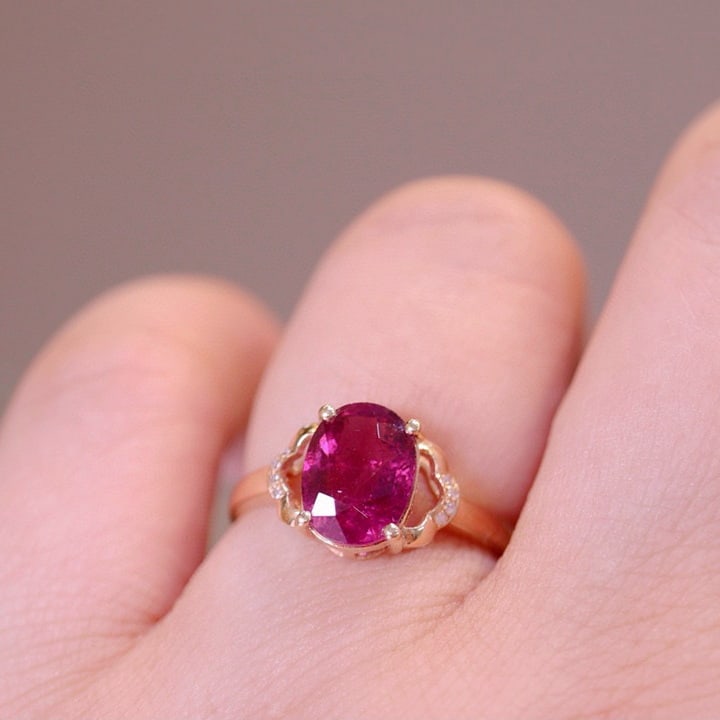 14k Gold 2.28 Ct Natural Tourmaline & Diamond Ring - 3