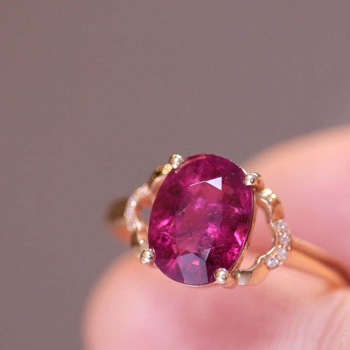 14k Gold 2.28 Ct Natural Tourmaline & Diamond Ring - 4