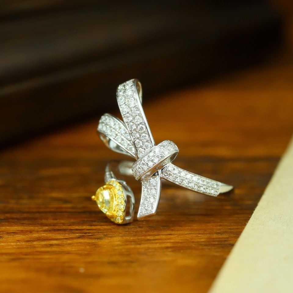 14k Gold 0.67 Ctw Natural Yellow Diamond & Diamond Ring - 2