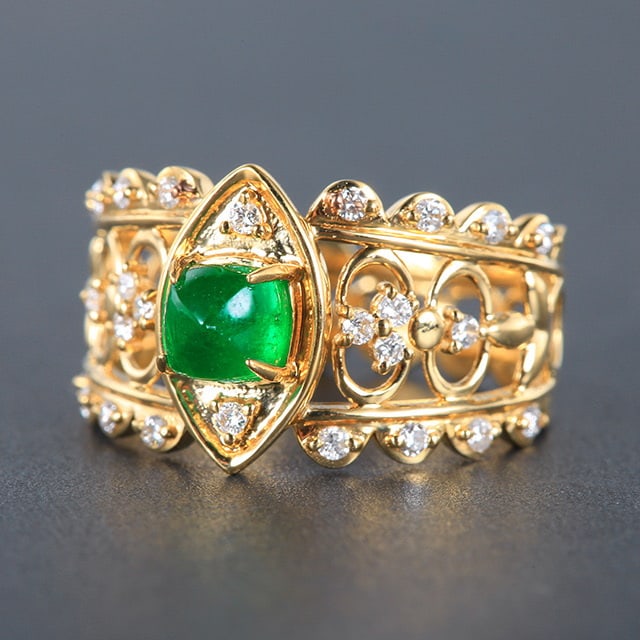 14k Gold 1.06 Ctw Vivid Green Natural Emerald & Diamond Ring - 2