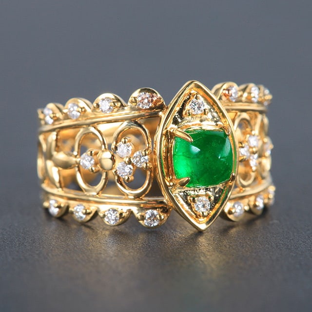 14k Gold 1.06 Ctw Vivid Green Natural Emerald & Diamond Ring - 3