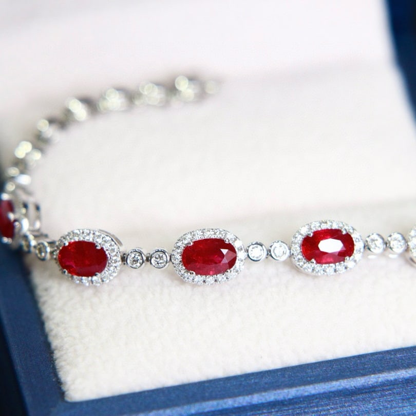 14k Gold 3.00 Ctw Natural Ruby & Diamond Bracelet - 2