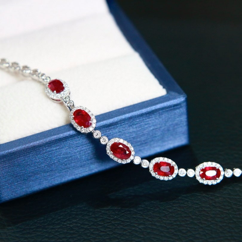 14k Gold 3.00 Ctw Natural Ruby & Diamond Bracelet - 3