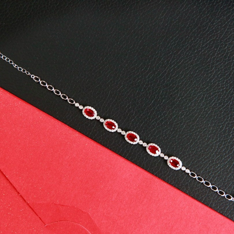 14k Gold 3.00 Ctw Natural Ruby & Diamond Bracelet - 5