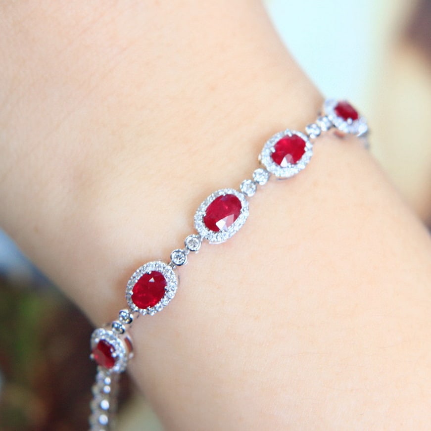 14k Gold 3.00 Ctw Natural Ruby & Diamond Bracelet - 6