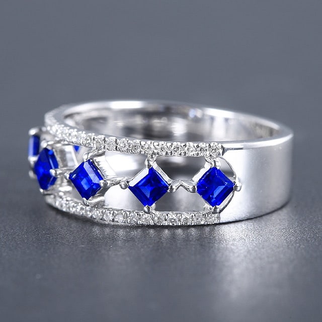 14k Gold 0.91 Ctw Natural Sapphire & Diamond Ring - 2