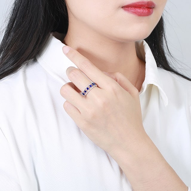14k Gold 0.91 Ctw Natural Sapphire & Diamond Ring - 6