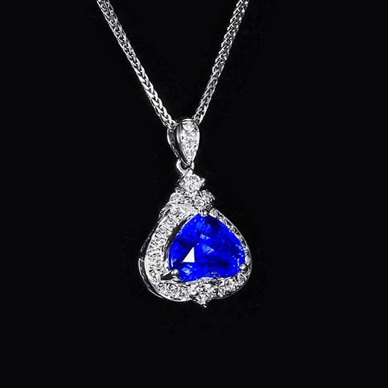 14k Gold 1.18 Ctw Natural Sapphire & Diamond Pendant( Without Chain ) - 3