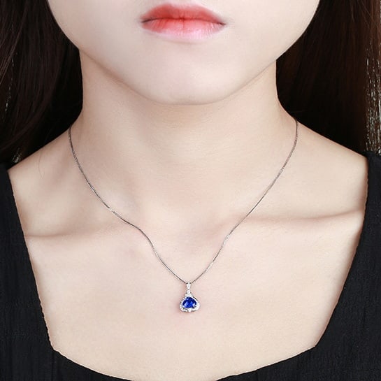 14k Gold 1.18 Ctw Natural Sapphire & Diamond Pendant( Without Chain ) - 5