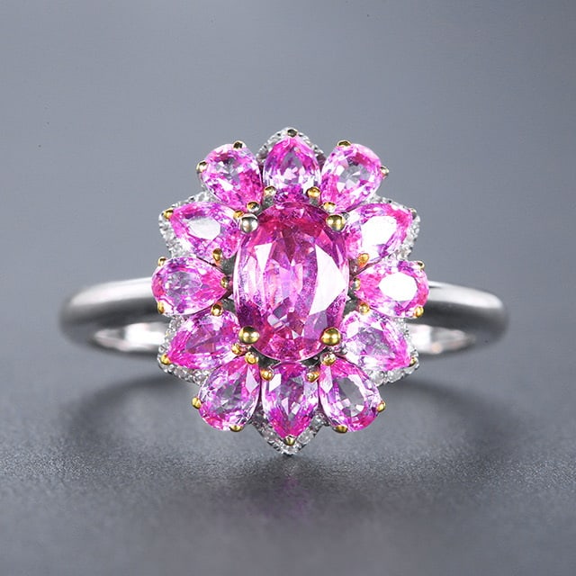 14k Gold 2.72 Ctw Natural Padparadscha Sapphire & Diamond Ring: Ref:230976060 // gold content:14k gold // ring size:7. 25us // // main gemstone:padparadscha sapphire // shape:multiply // carat weight:2. 63ct // color:orangish pink // treatment:natural // // adjace