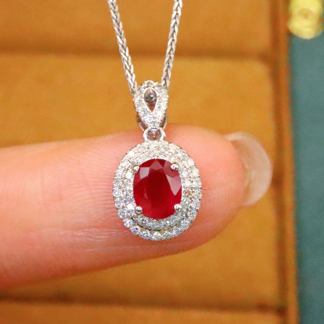 14k Gold 0.81 Ctw Natural Ruby & Diamond Pendant( Without Chain ): Ref:230976058 // gold content:14k gold // main gemstone:ruby // shape:oval // carat weight:0. 65ct // color:red // treatment:natural // // adjacent gemstone 2 : diamond // number of stones:55 // shape