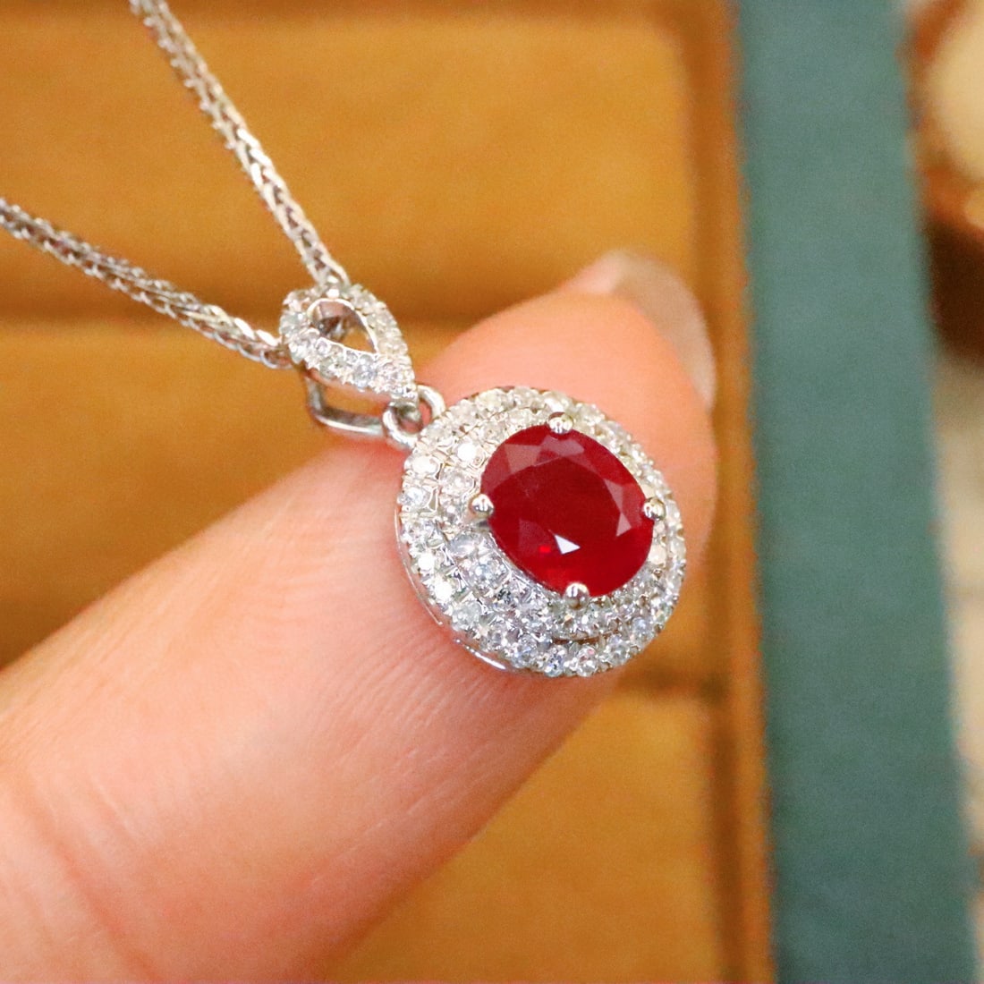 14k Gold 0.81 Ctw Natural Ruby & Diamond Pendant( Without Chain ) - 2