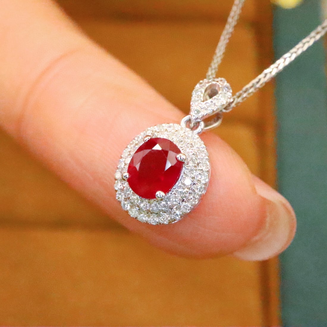 14k Gold 0.81 Ctw Natural Ruby & Diamond Pendant( Without Chain ) - 3