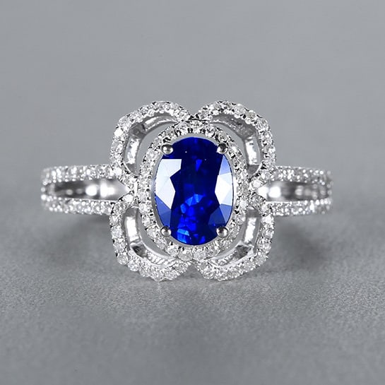 14k Gold 1.43 Ctw Natural Sapphire & Diamond Ring: Ref:230976078 // gold content:14k gold // ring size:7. 25us // // main gemstone:sapphire // shape:oval // carat weight:1. 08ct // color:royal blue // treatment:natural // // adjacent gemstone 2 :