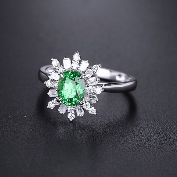 14k Gold 1.73 Ctw Natural Tsavorite & Diamond Ring - 4