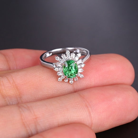 14k Gold 1.73 Ctw Natural Tsavorite & Diamond Ring - 5