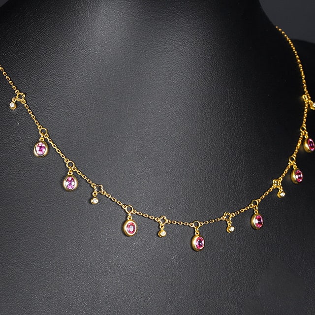14k Gold 1.94 Ctw Natural Padparadscha Sapphire & Diamond Necklace - 2
