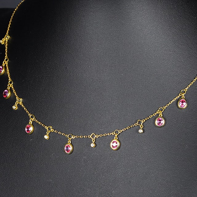 14k Gold 1.94 Ctw Natural Padparadscha Sapphire & Diamond Necklace - 3