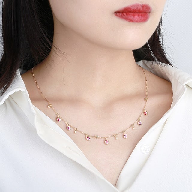 14k Gold 1.94 Ctw Natural Padparadscha Sapphire & Diamond Necklace - 6