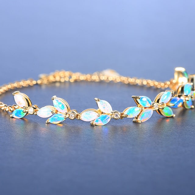 14k Gold 2.10 Ctw Natural Opal & Diamond Bracelet - 2