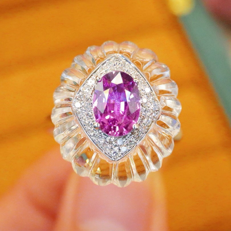 14k Gold 0.97 Ctw Natural Sapphire & Diamond Ring: Ref:230976155 // gold content:14k gold // ring size:7. 25us // // main gemstone:sapphire // shape:oval // carat weight:0. 86ct // color:purple // treatment:natural // // adjacent gemstone 2 : diamond