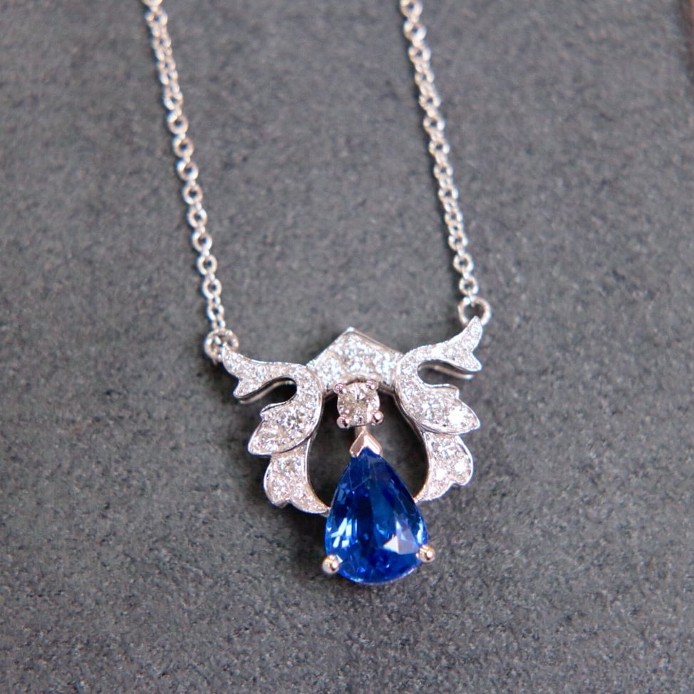 14k Gold 1.33 Ctw Natural Sapphire & Diamond Necklace - 4