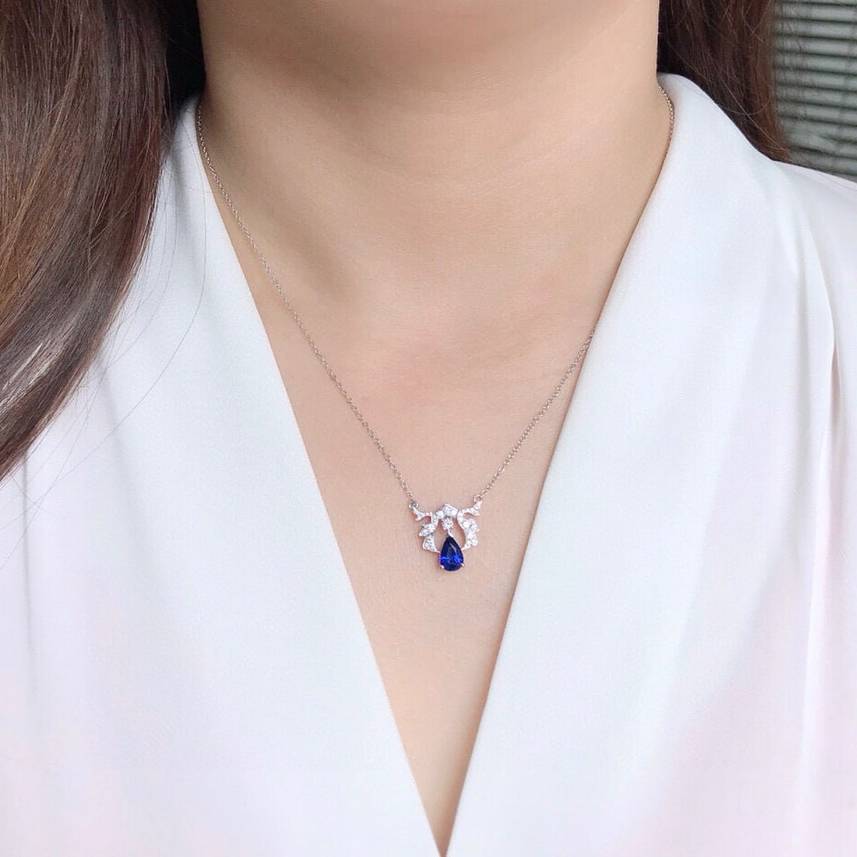 14k Gold 1.33 Ctw Natural Sapphire & Diamond Necklace - 5