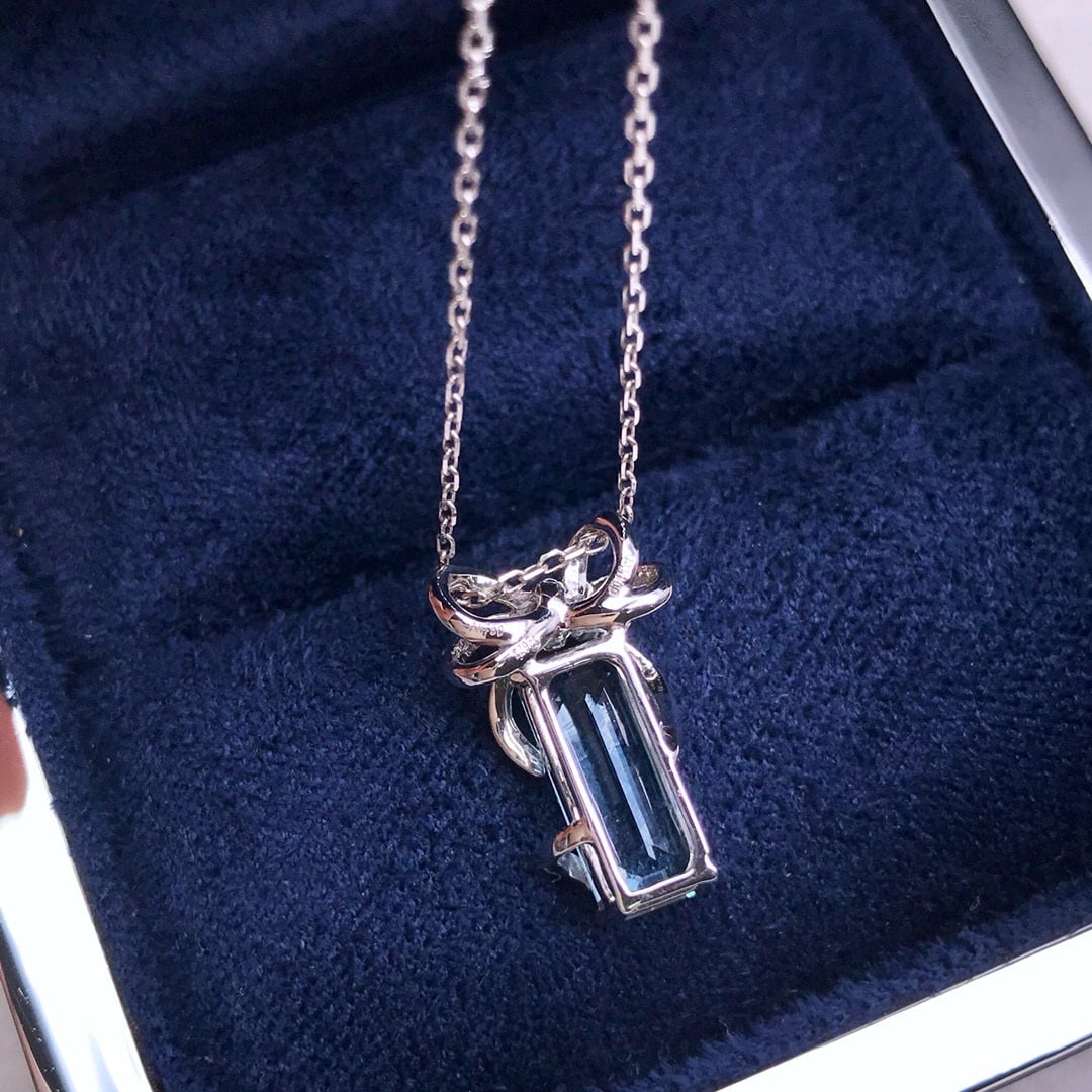 14k Gold 1.40 Ctw Natural Aquamarine & Diamond Pendant( Without Chain ) - 4