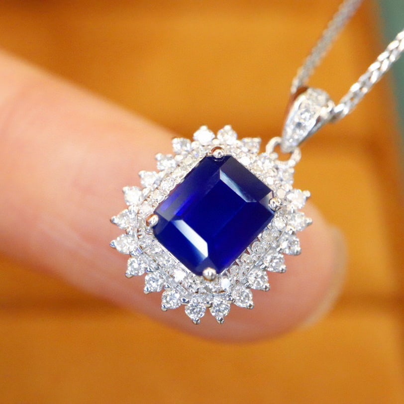 14k Gold 1.46 Ctw Natural Sapphire & Diamond Pendant( Without Chain ) - 2