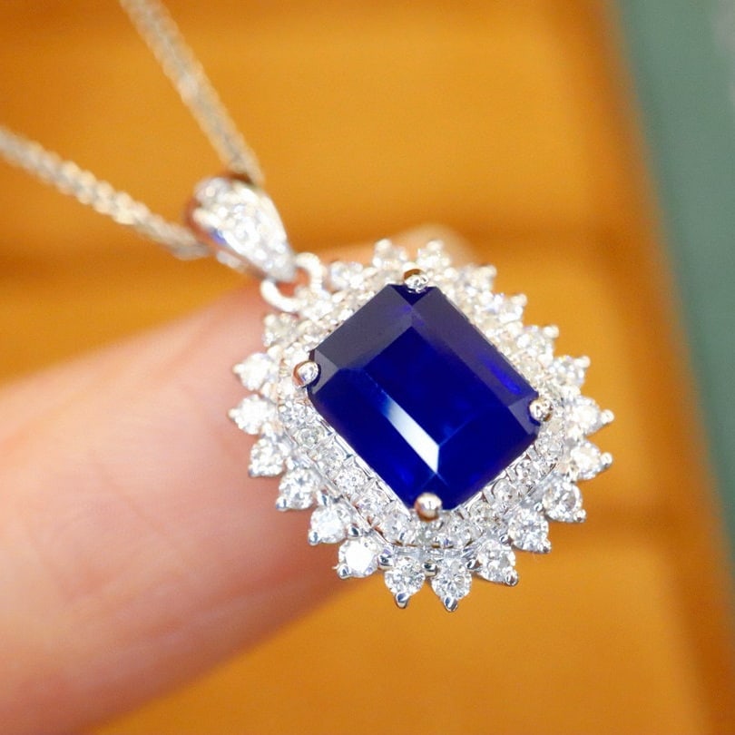 14k Gold 1.46 Ctw Natural Sapphire & Diamond Pendant( Without Chain ) - 3