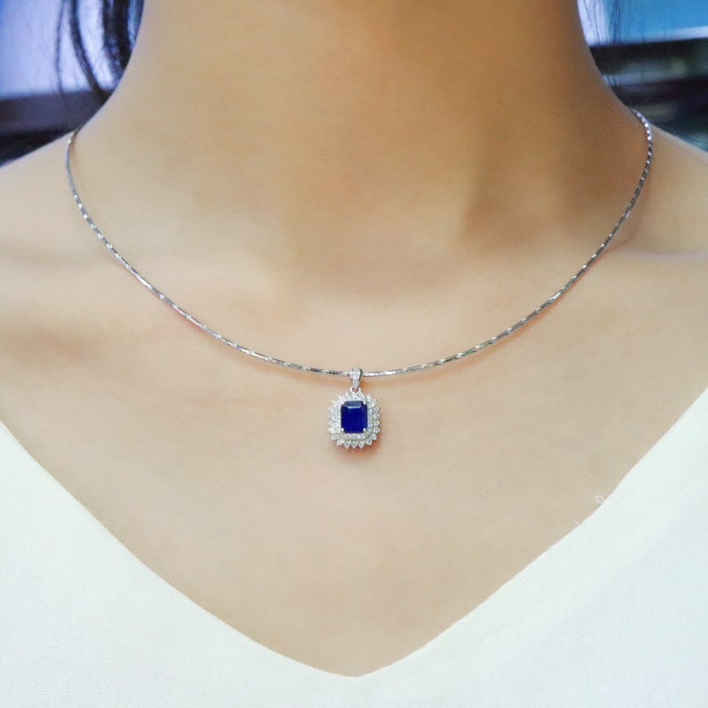 14k Gold 1.46 Ctw Natural Sapphire & Diamond Pendant( Without Chain ) - 5