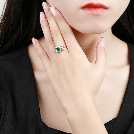 14k Gold 1.02 Ctw Vivid Green Natural Emerald & Diamond Ring - 4