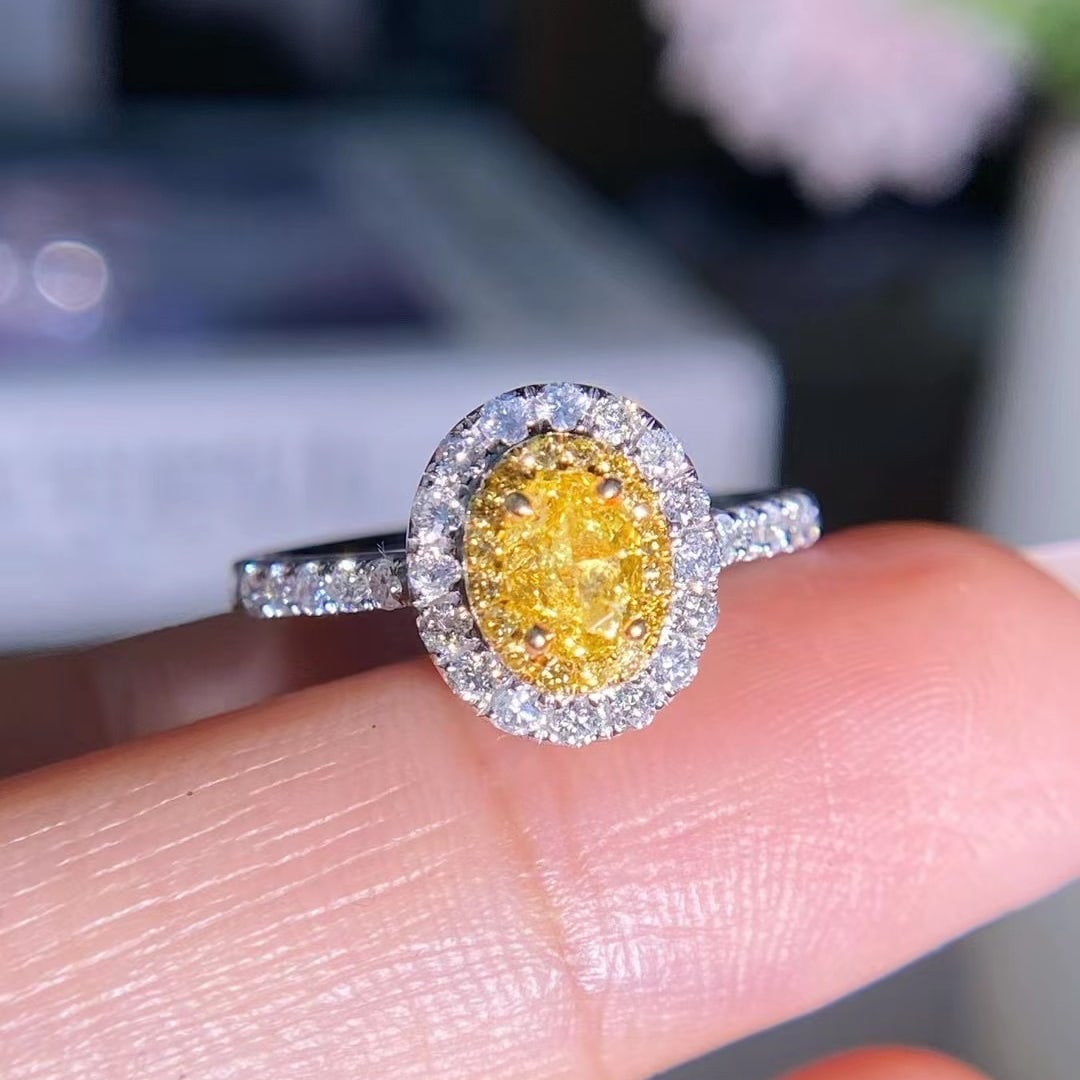 14k Gold 0.89 Ctw Natural Yellow Diamond & Diamond Ring - 2
