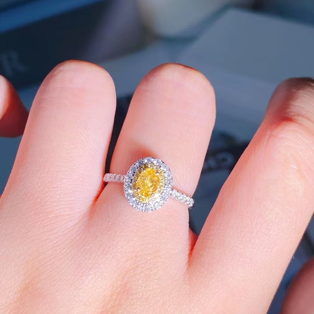 14k Gold 0.89 Ctw Natural Yellow Diamond & Diamond Ring - 3