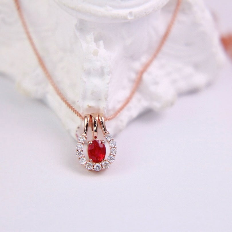 14k Gold 0.34 Ctw Natural Ruby & Diamond Necklace - 2