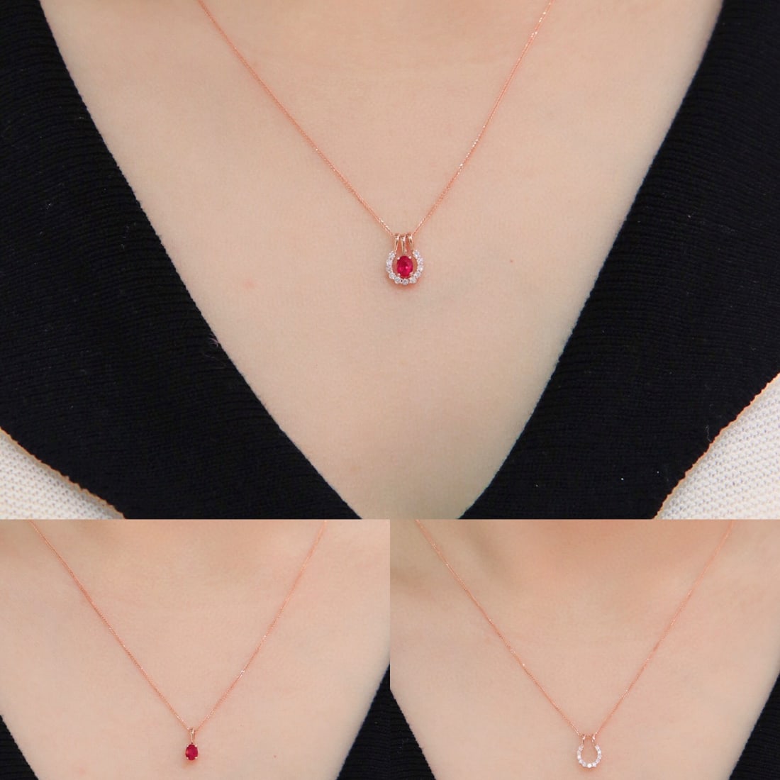 14k Gold 0.34 Ctw Natural Ruby & Diamond Necklace - 3