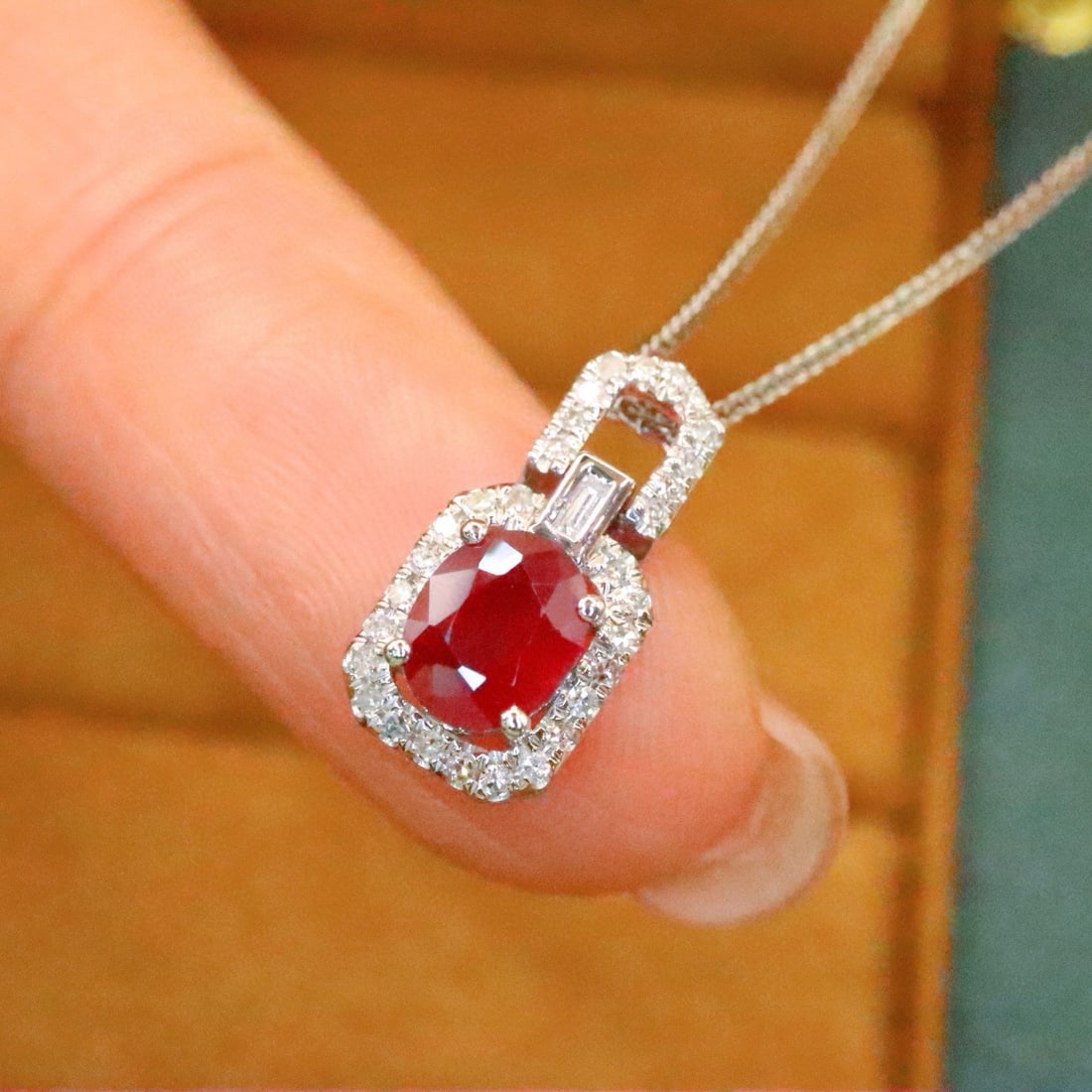 14k Gold 0.96 Ctw Natural Ruby & Diamond Pendant( Without Chain ) - 2