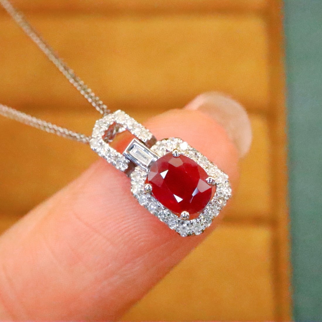 14k Gold 0.96 Ctw Natural Ruby & Diamond Pendant( Without Chain ) - 3