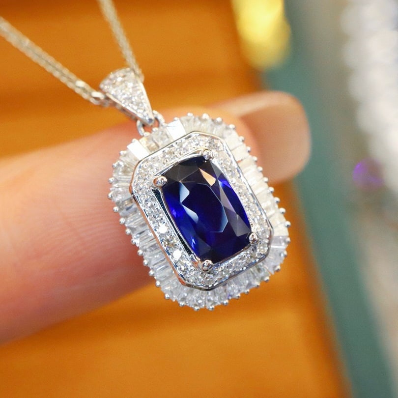 14k Gold 1.38 Ctw Natural Sapphire & Diamond Pendant( Without Chain ) - 2