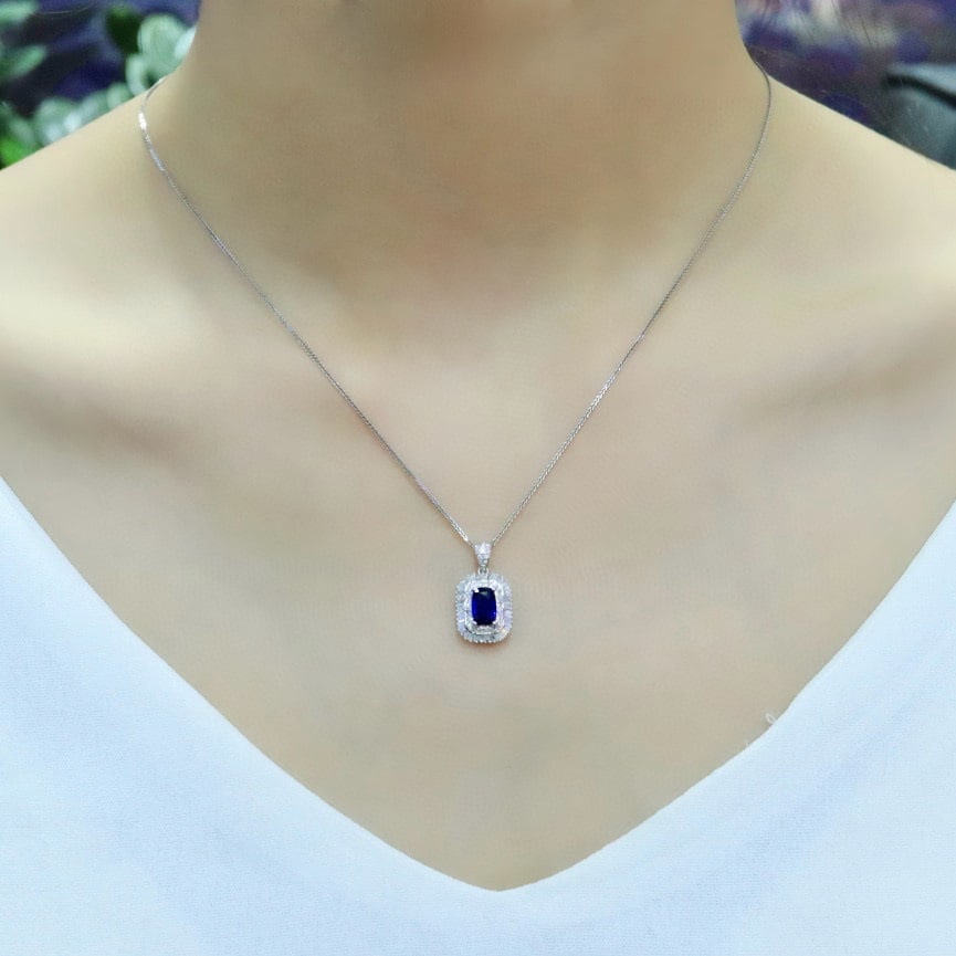 14k Gold 1.38 Ctw Natural Sapphire & Diamond Pendant( Without Chain ) - 5