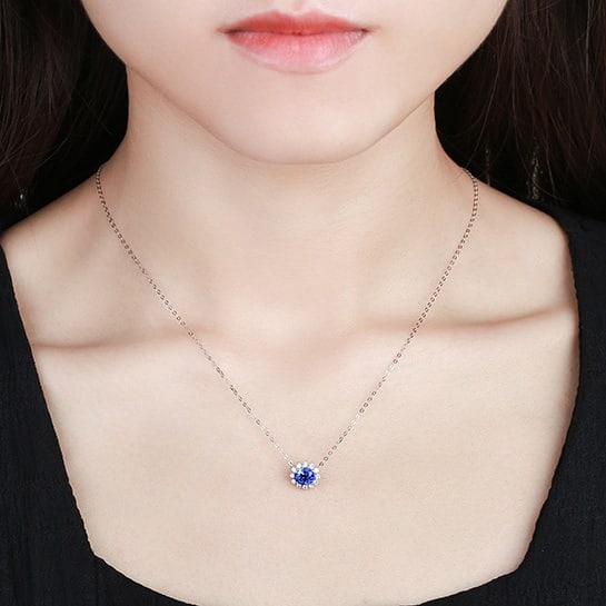 14k Gold 1.22 Ct Natural Sapphire & Diamond Necklace - 2