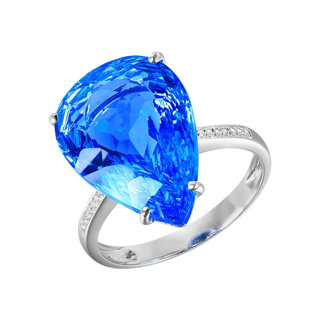 14k Gold 10.62 Ctw Natural Topaz & Diamond Ring - 5