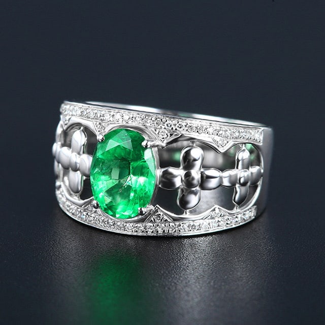 14k Gold 1.53 Ctw Vivid Green Natural Emerald & Diamond Ring - 2