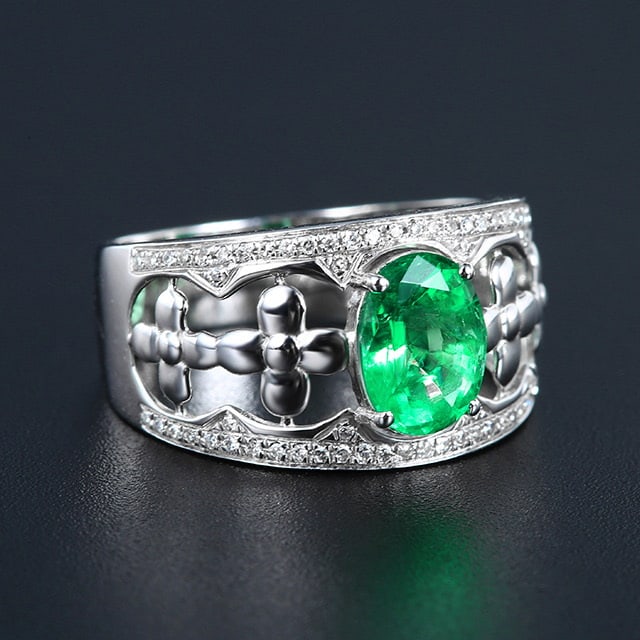 14k Gold 1.53 Ctw Vivid Green Natural Emerald & Diamond Ring - 3
