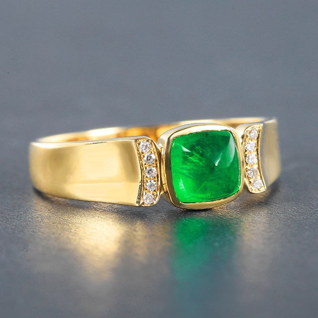 14k Gold 0.89 Ctw Vivid Green Natural Emerald & Diamond Ring - 2