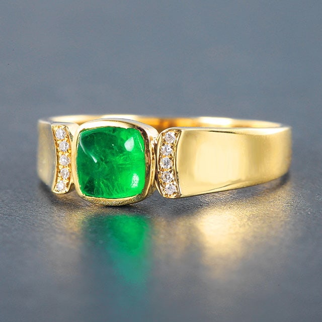 14k Gold 0.89 Ctw Vivid Green Natural Emerald & Diamond Ring - 3